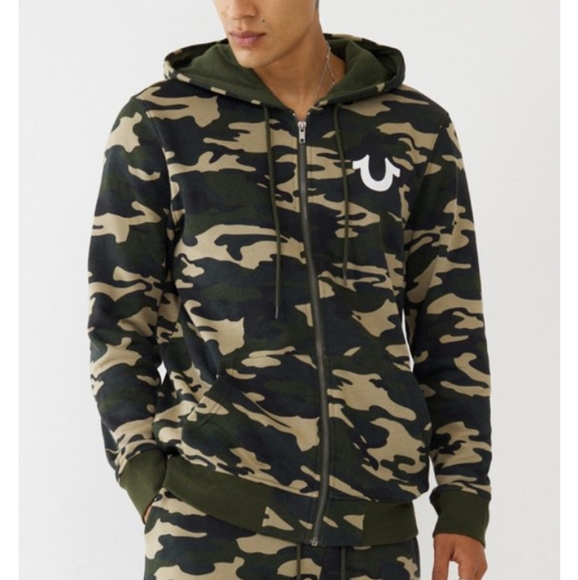 LARGE True Religion Camo Zip-Up Logo Hoodie NWT HTF - Picture 2 of 8